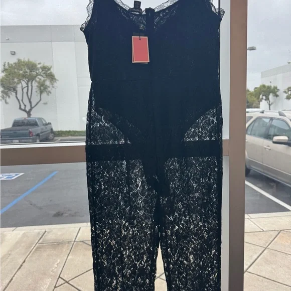 PrettyLittleThing Black Lace Jumpsuit Size 12 - Picture 10 of 14